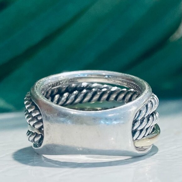 David Yurman Silver Gold Crossover Ring Size 7 - Picture 5 of 8
